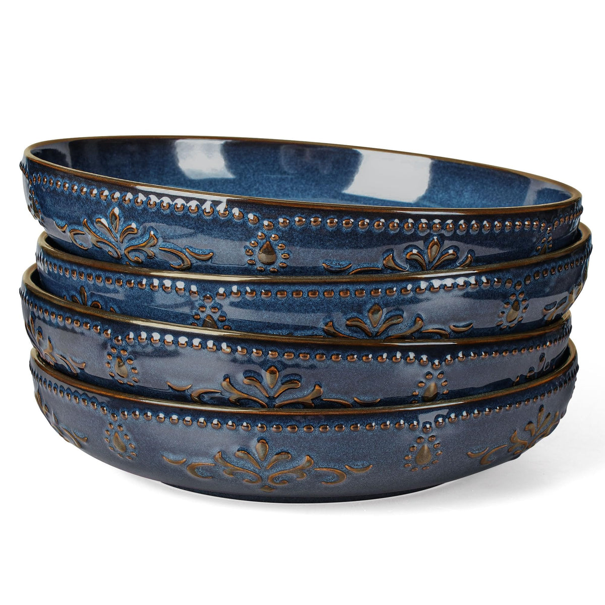 Ceramic Pasta Bowl Set With Embossed Detail