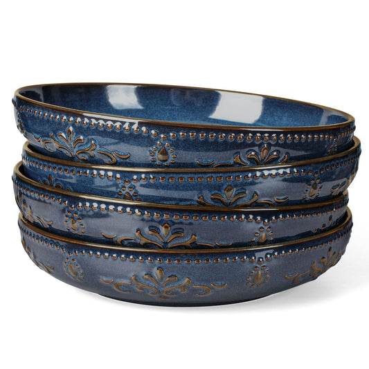Ceramic Pasta Bowl Set With Embossed Detail