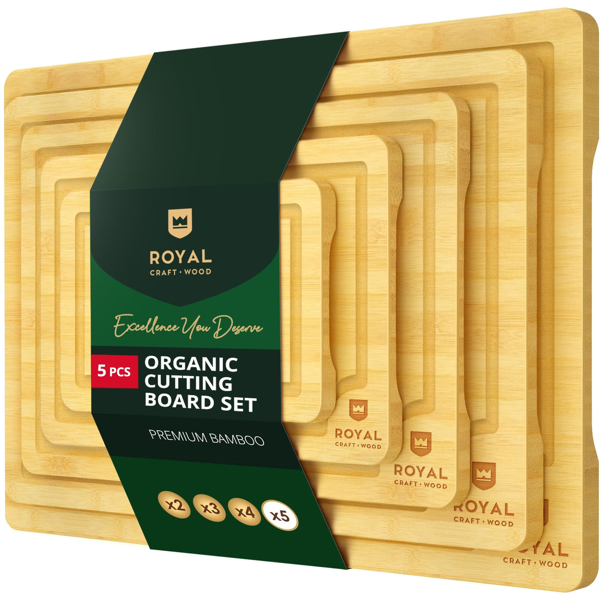 Bamboo Cutting Board Set With Deep Juice Grooves