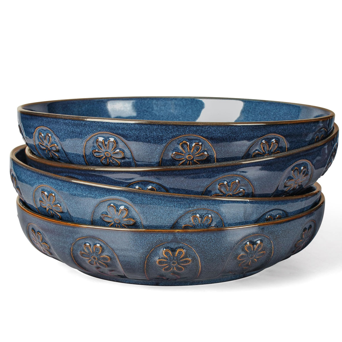 Ceramic Pasta Bowl Set With Embossed Detail