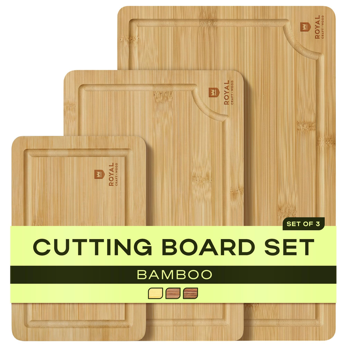 Bamboo Cutting Board Set With Deep Juice Grooves