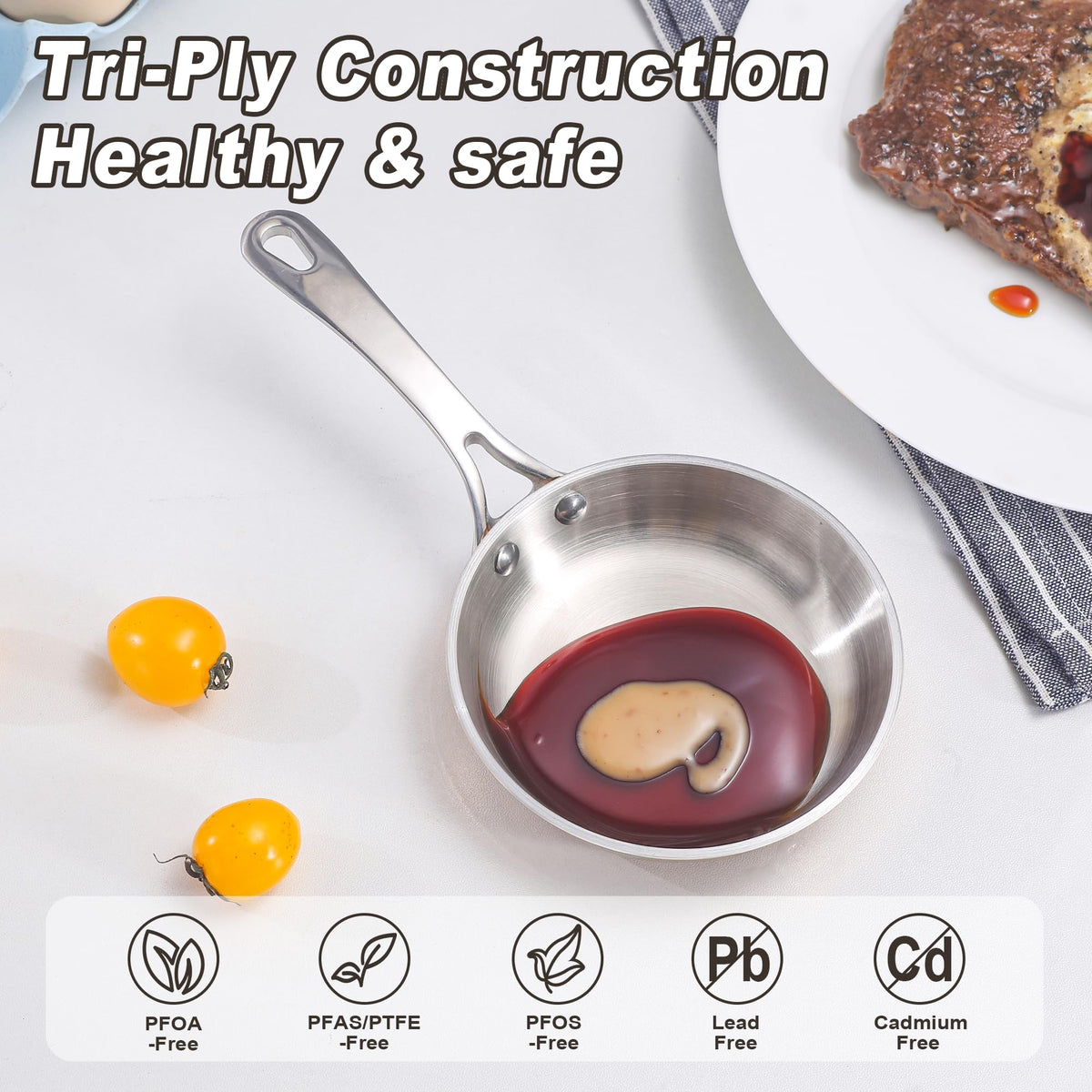Tri-Ply Stainless Steel Saucepan for Even Heating