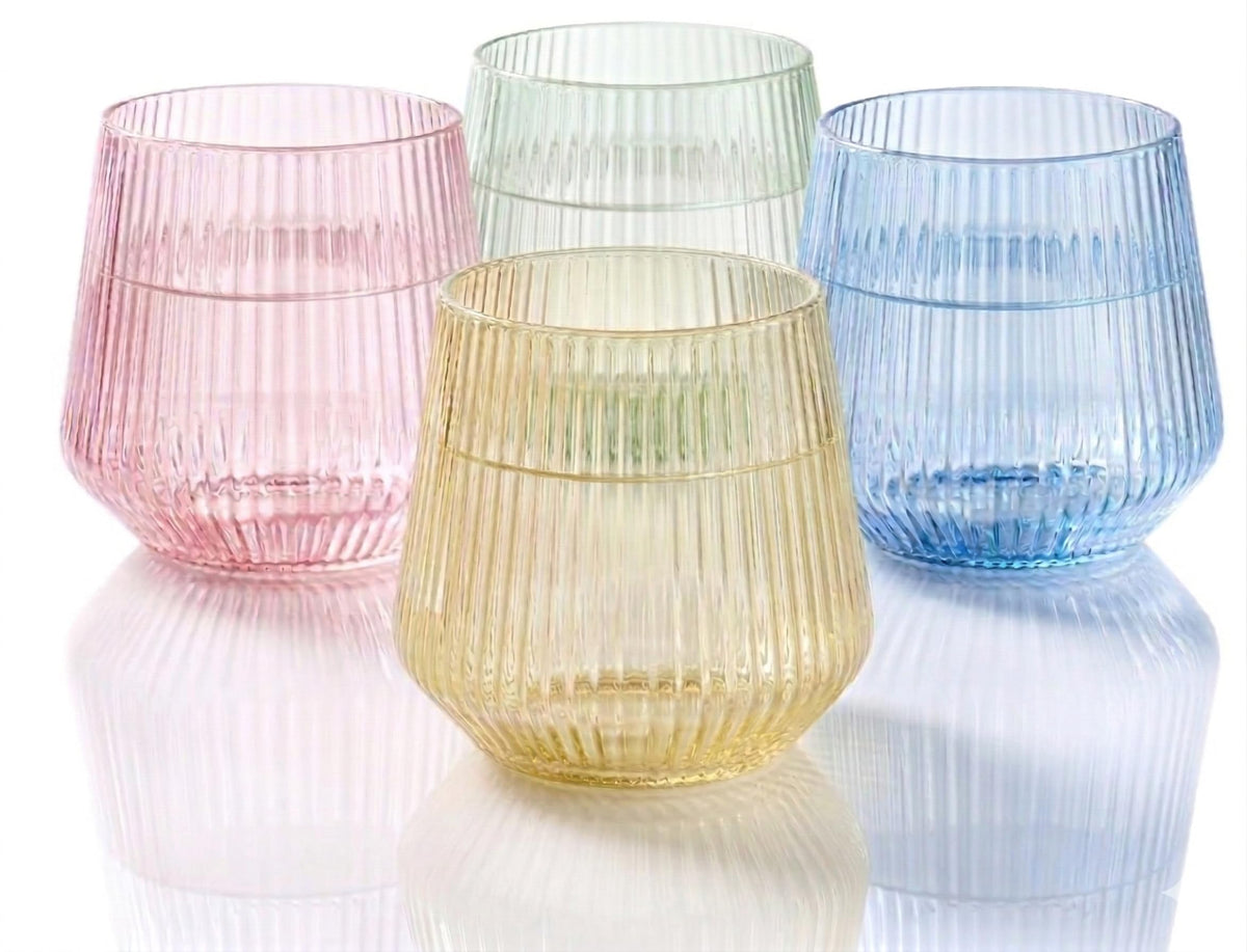 Ribbed Stemless Drinkware Set With Elegant Finish