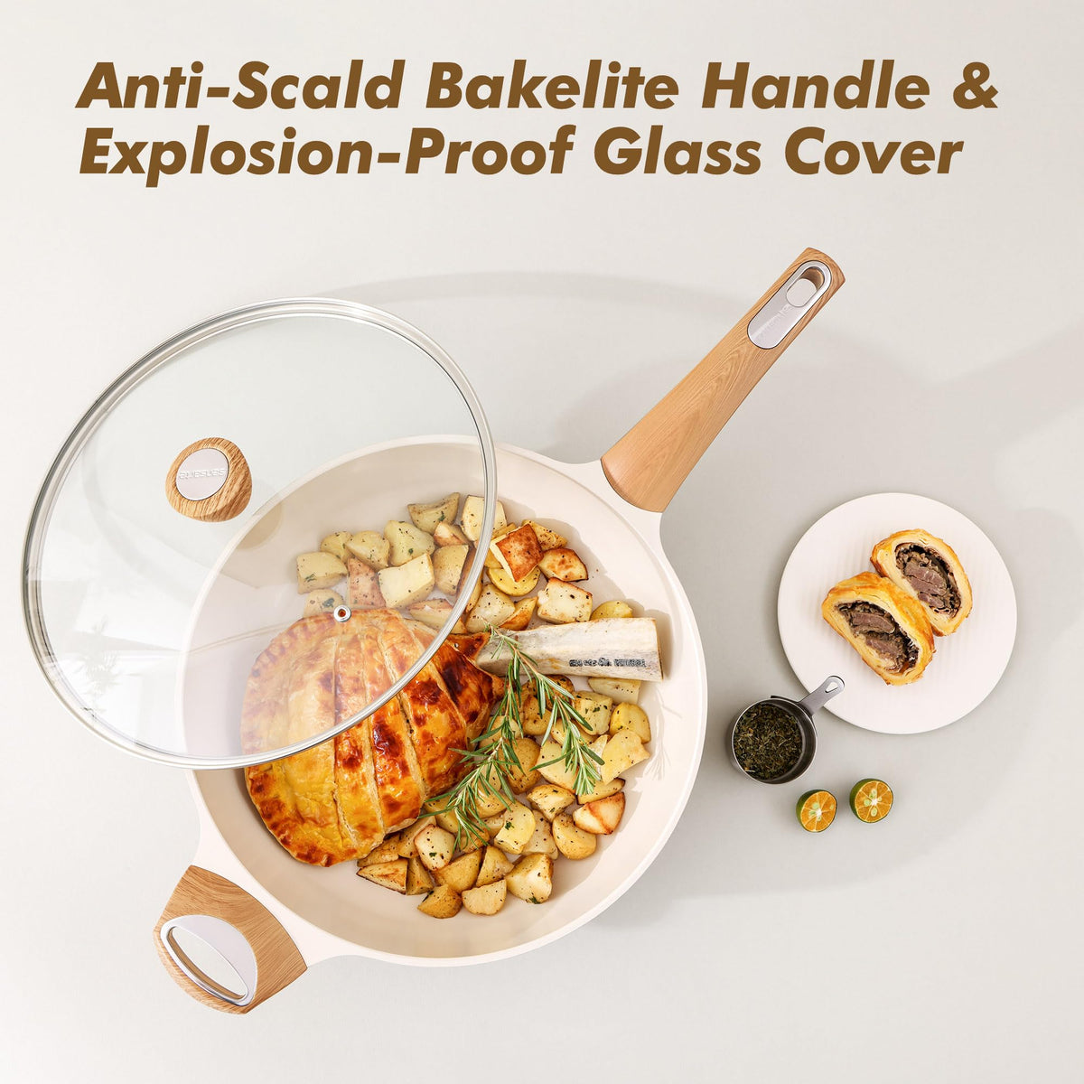 Ceramic Deep Frying Pan With Lid & Helper Handle