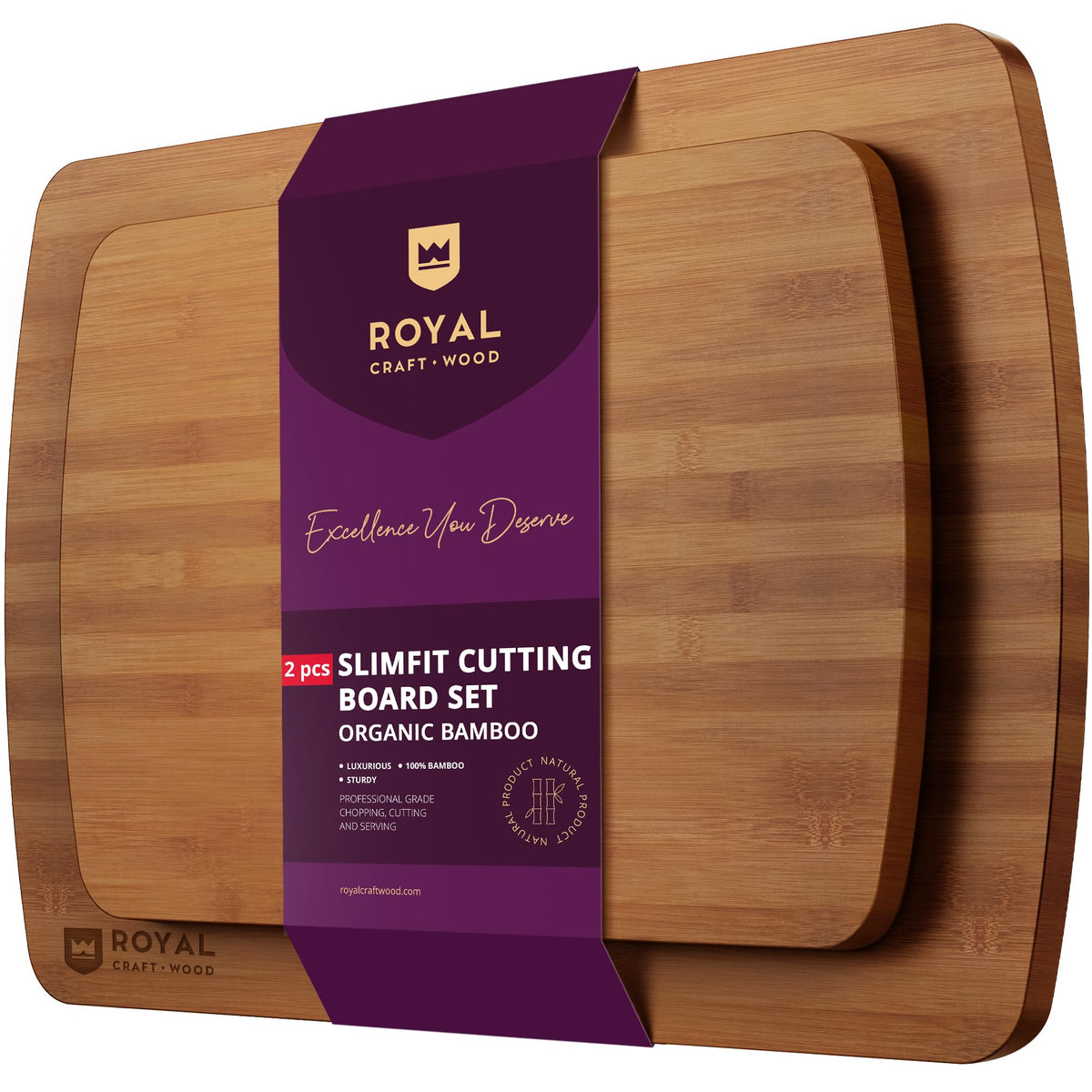 Bamboo Cutting Board Set With Deep Juice Grooves