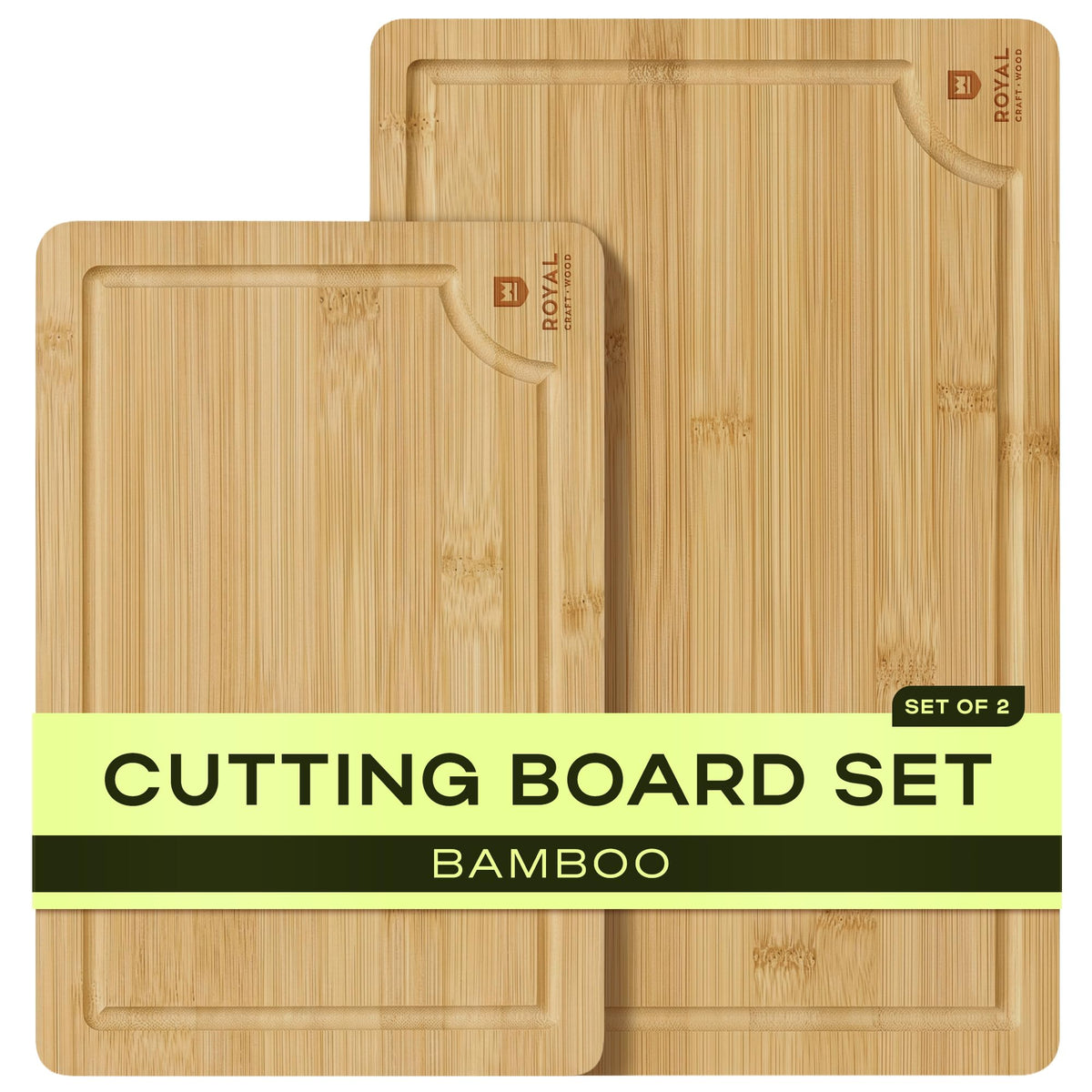 Bamboo Cutting Board Set With Deep Juice Grooves