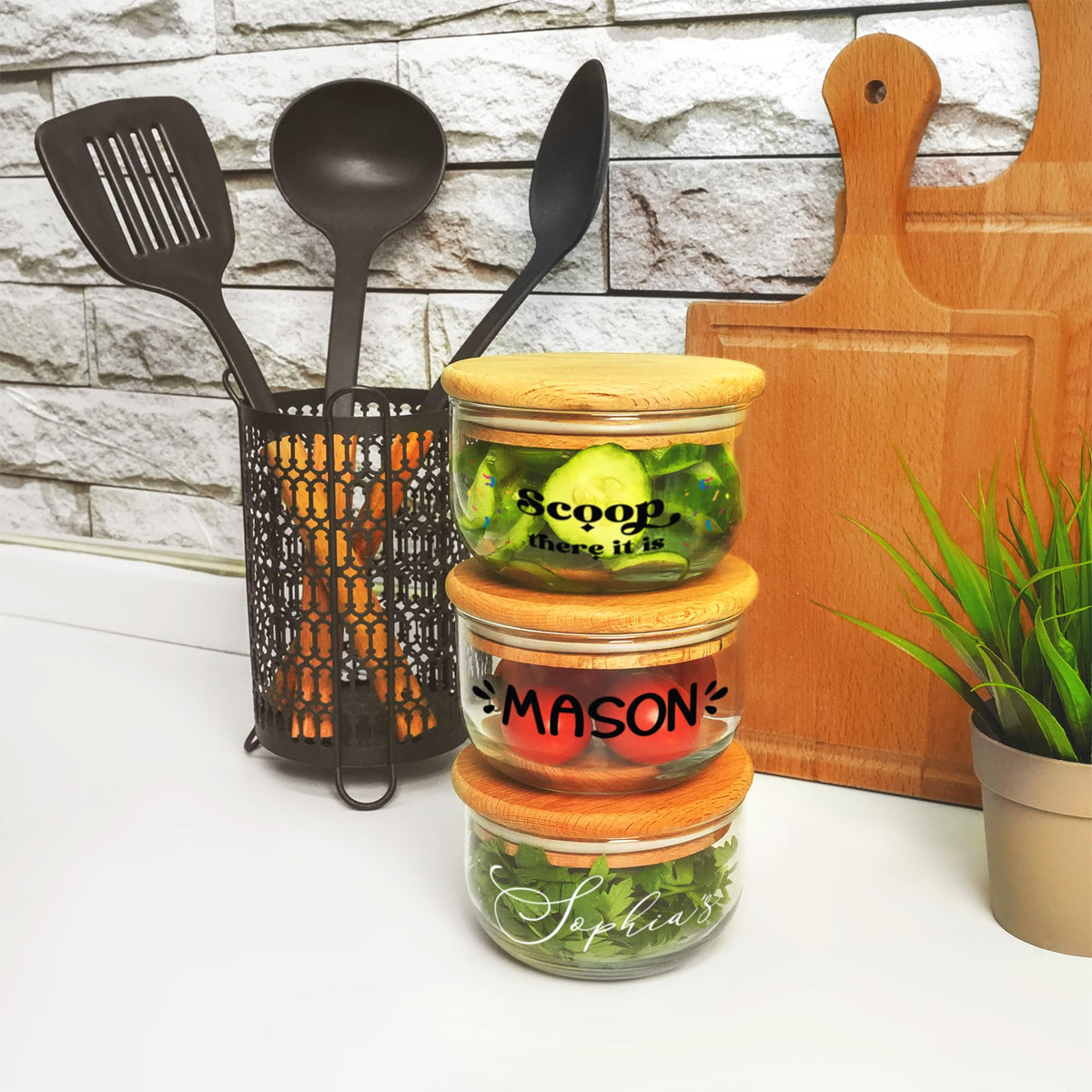 Personalized Glass Cookie Jar With Wooden Lid