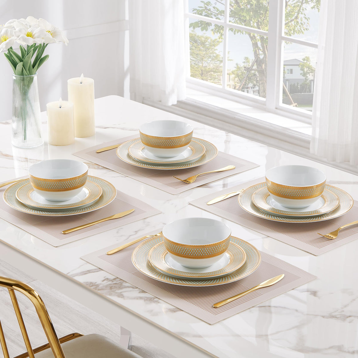 Porcelain Dinnerware Set With Vintage Gold Trim