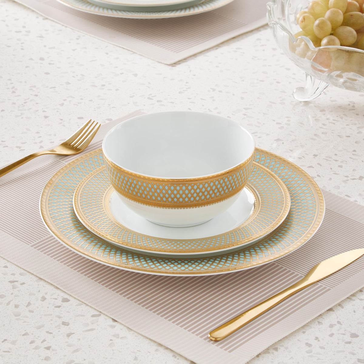Porcelain Dinnerware Set With Vintage Gold Trim