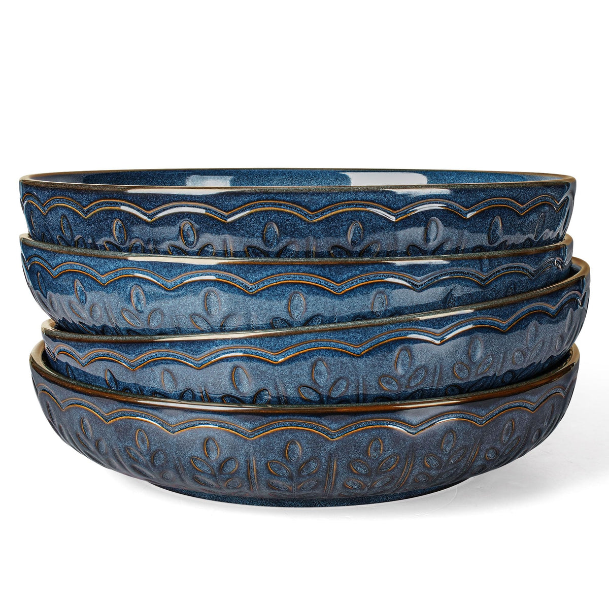 Ceramic Pasta Bowl Set With Embossed Detail