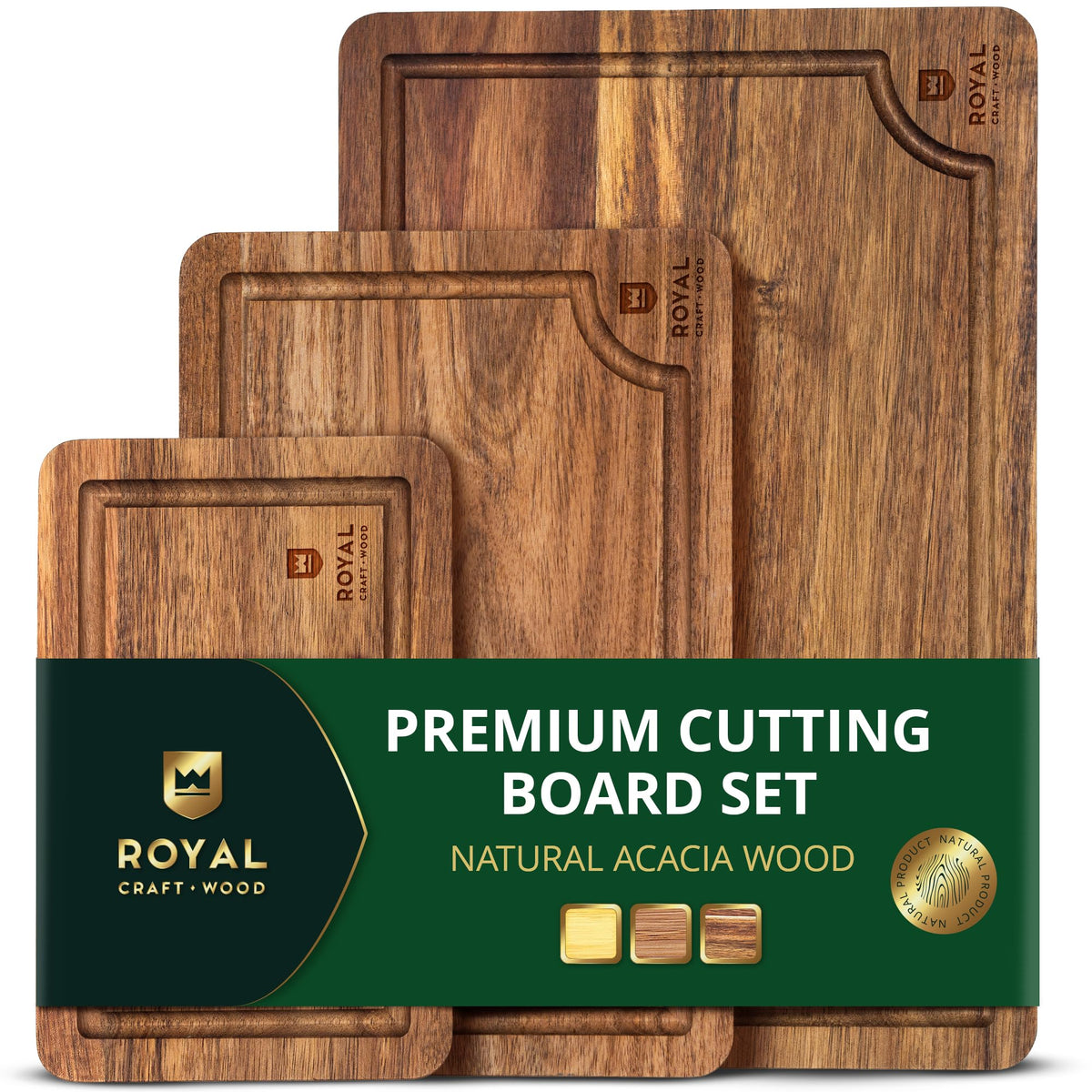 Bamboo Cutting Board Set With Deep Juice Grooves