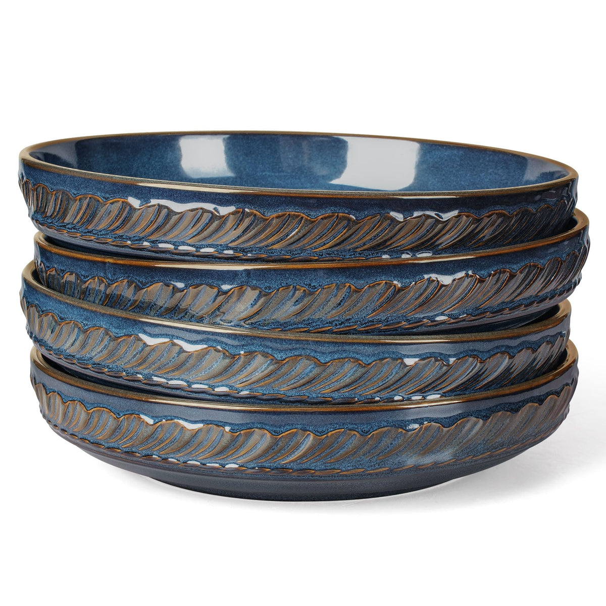 Ceramic Pasta Bowl Set With Embossed Detail